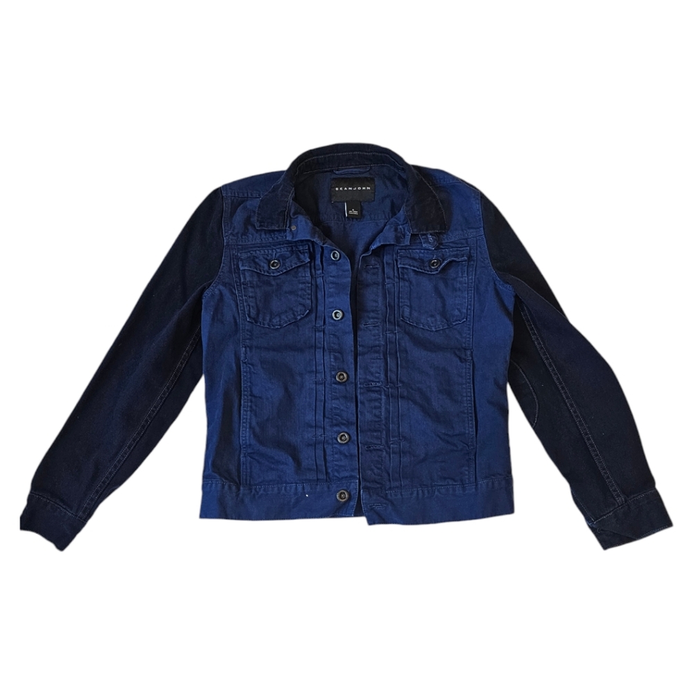 SEAN JOHN Denim Jacket Two Tone Blue JeanJacket Mens Size Small Cotton Jacke
